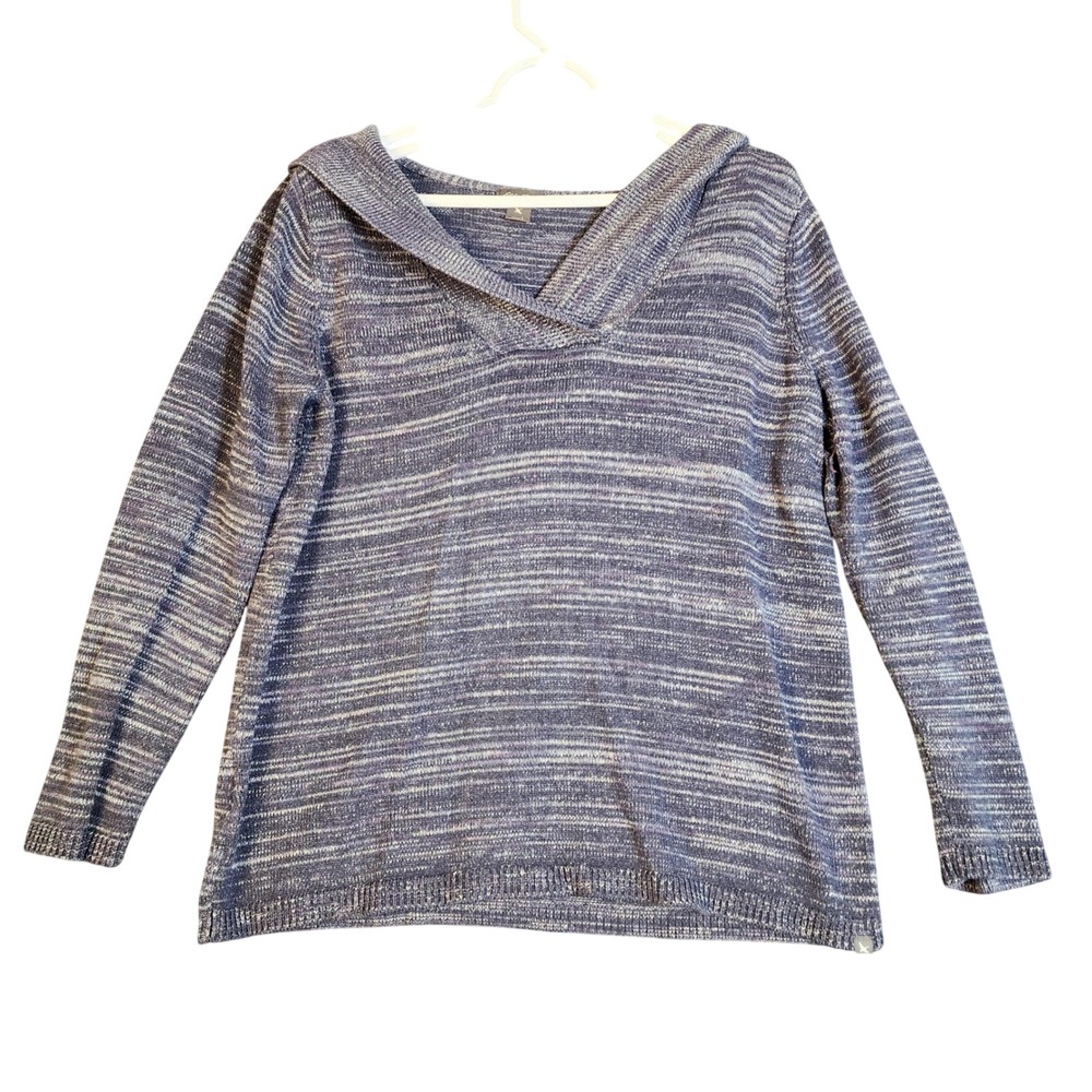 Eddie Bauer Women's Large‎ Blue Purple Marled Knit Hooded Sweater Cotton Blend